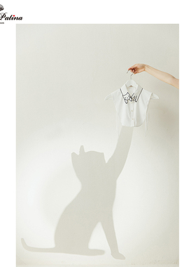 MissPatina英伦复古原创设计 经典百搭纯色萌猫刺绣衬衫假领