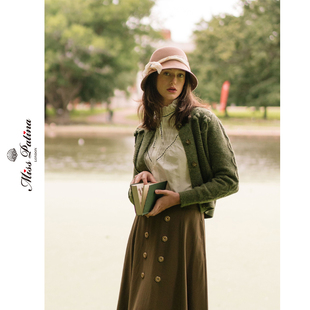 MP英伦复古原创 贝尔40年代复古麻花小球青苔绿针织毛衣通勤优雅