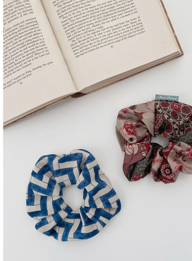 misspatina 复古花色知性折线纹手工大肠发圈发饰丸子头饰