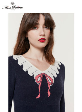 MissPatina原创黑白猫抽象剪影系列优雅百搭针织显瘦连衣裙