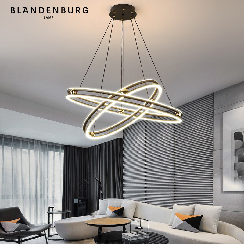 北欧客厅吊灯现代轻奢设计师款圆环灯具高档大气艺术家用大厅主灯