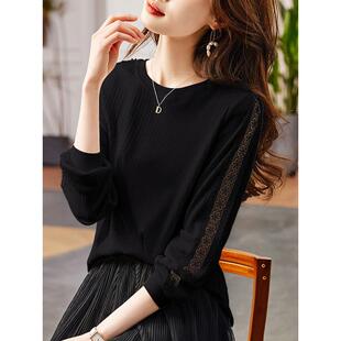 ROUMIKL白色镂空长袖t恤女早秋流行穿搭妈妈高级感时尚洋气减龄宽