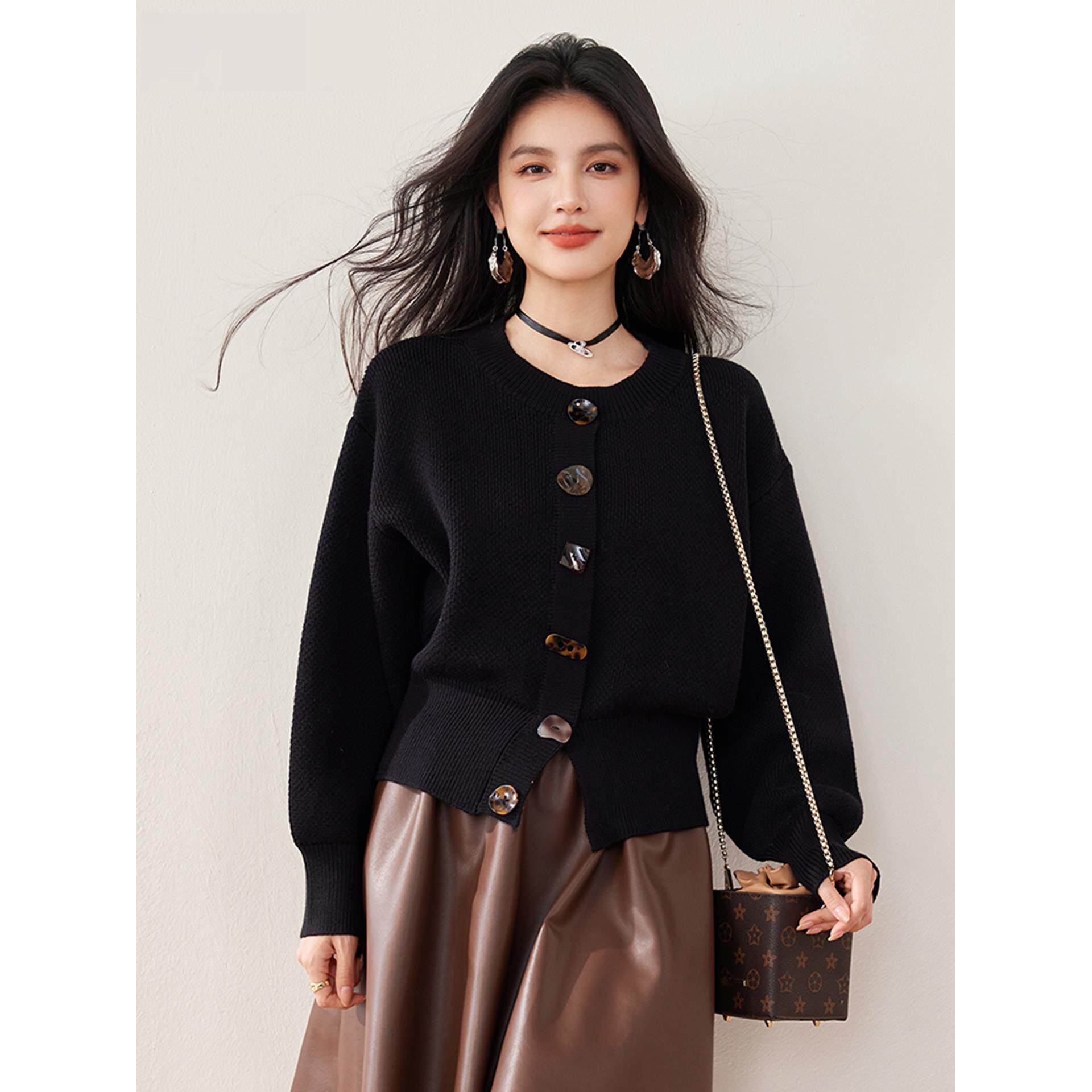 ROUMIKL新品◆有2024小个子针织毛衣女外套纽扣设计感宽松上衣外