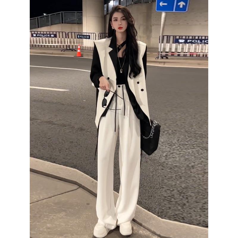 ROUMIKL又酷又飒的穿搭套装秋季新款高级感气质衬衫马甲西装休闲