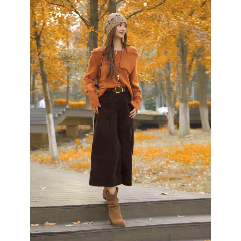 ROUMIKL秋装搭配一整套气质2025新款法式一字领针织毛衣休闲阔腿
