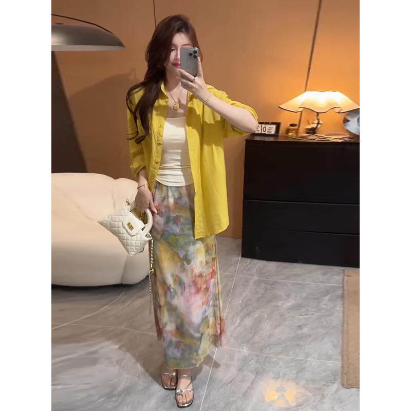 ROUMIKL入秋穿搭一整套女2025新款高级感小洋装衬衫吊带背心半身