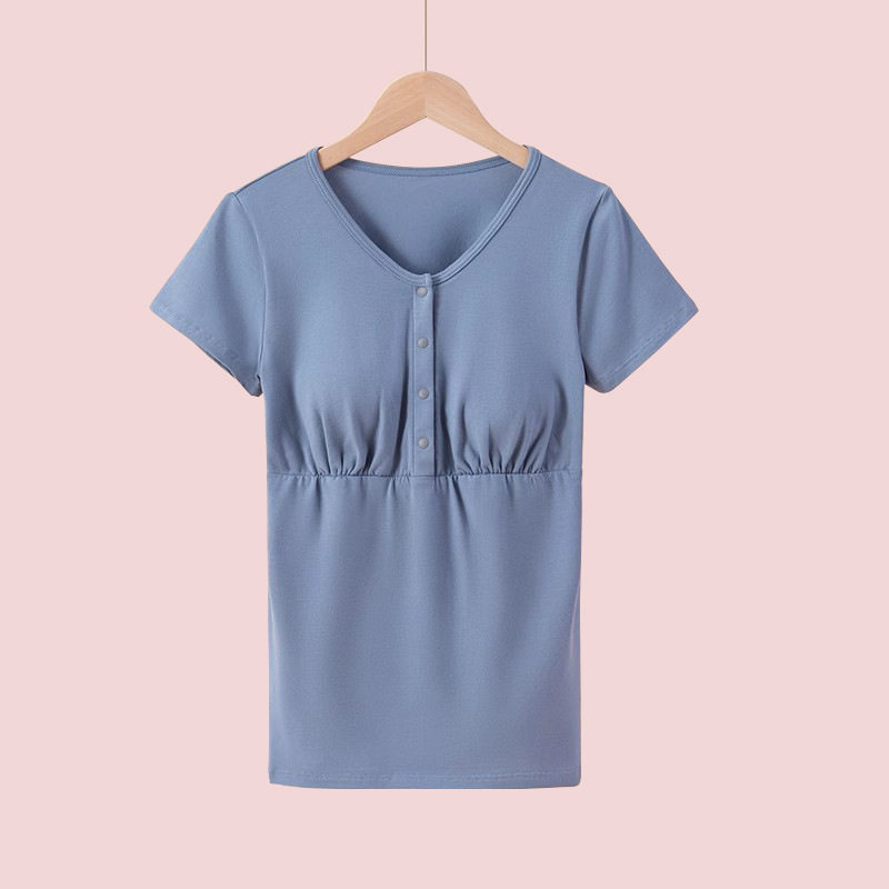 产后哺乳棉前扣短袖潮妈