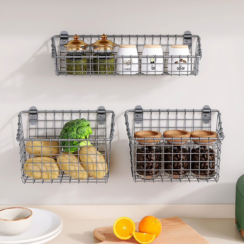 厨房壁挂式收纳篮置物架调料架蔬果收纳架浴室墙面护肤品收纳筐