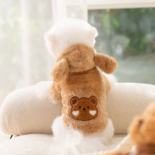 狗狗小熊连帽衣服猫咪保暖绒衣幼犬中小型犬两脚衣宠物衣服 春秋季