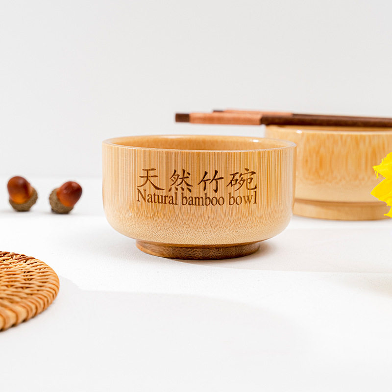 儿童竹碗竹制碗餐具创意可爱防洒隔热孩子学吃饭碗竹木碗