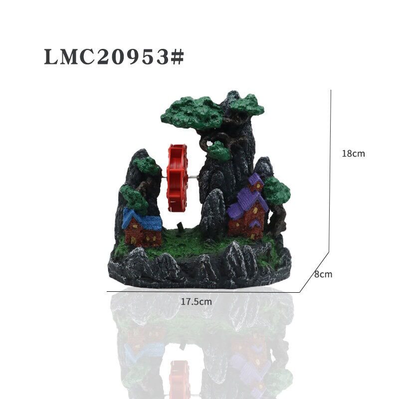 鱼缸造景装饰风车假山石