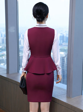 职业装女套装OL气质修身面试正装酒店工作服马甲套裙美容师工装