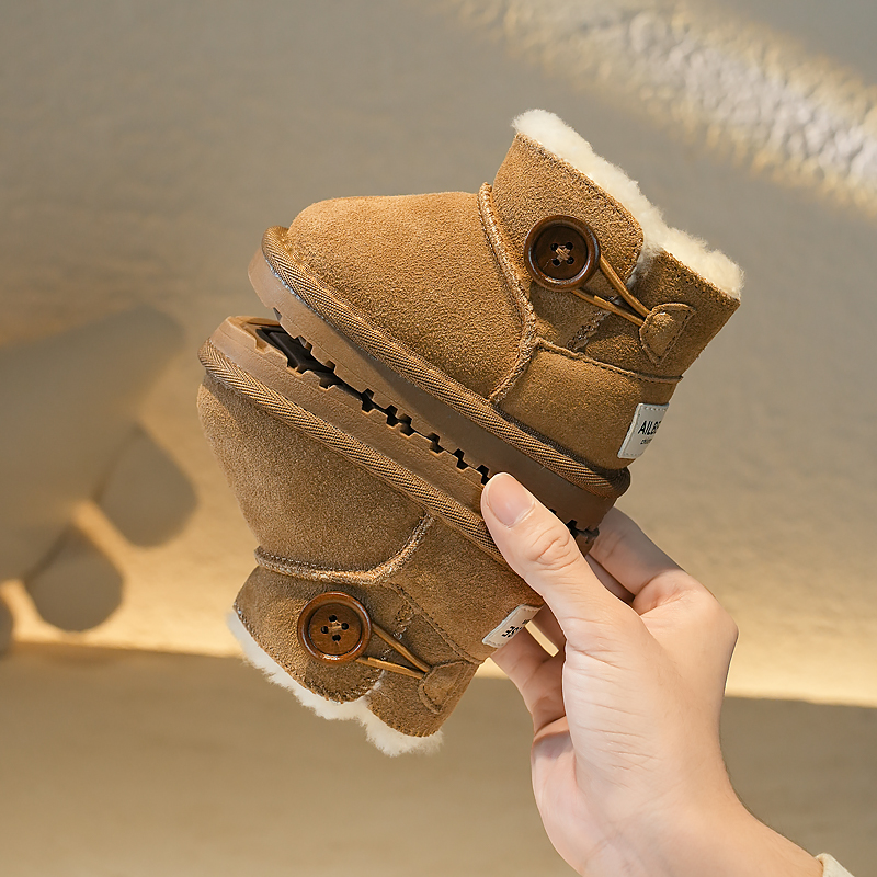 真皮宝宝雪地靴幼童加绒棉鞋