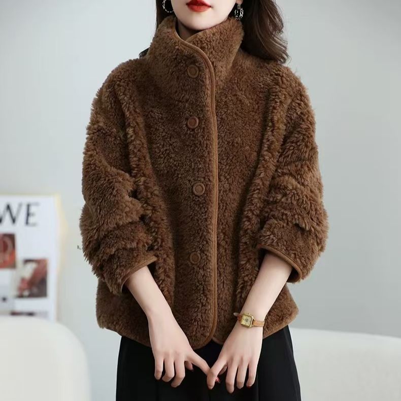颗粒羊剪绒大衣女外套冬季外套女羊羔毛皮毛一体皮草外套短款女衣