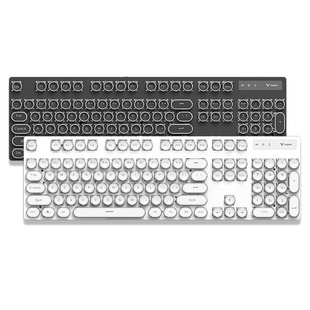 雷柏V500蒸汽朋克机械键盘无线外接复古圆N键女生办公白色高颜值