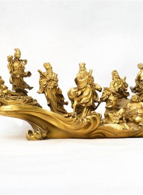 八仙过海黄铜龙船摆件 礼品工艺品家居摆设 福禄家摆件