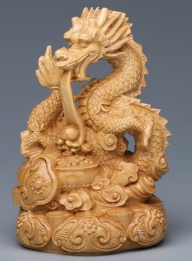 崖柏木雕盘龙家居摆件 实木精雕祥龙福禄车载装饰工艺品活动