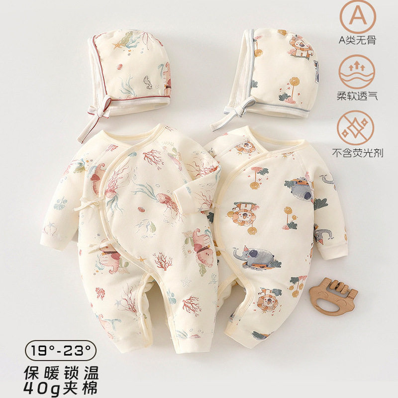 男宝宝秋冬衣服婴儿连体衣冬季韩版洋气婴幼儿夹棉加厚外出服百天