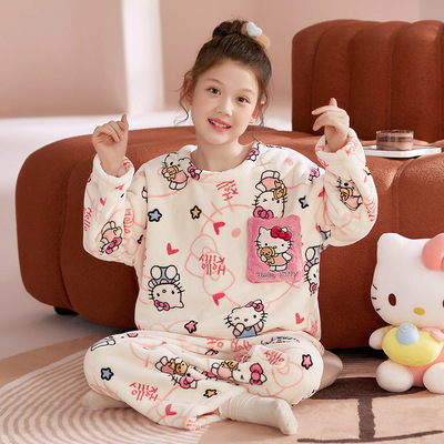 女童秋冬款睡衣2025新款儿童冬季加绒加厚可外穿珊瑚绒家居服套装