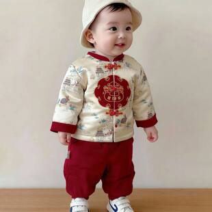 女童红色套装2026新款儿童拜年服中式国风周岁女宝礼服冬新年衣服
