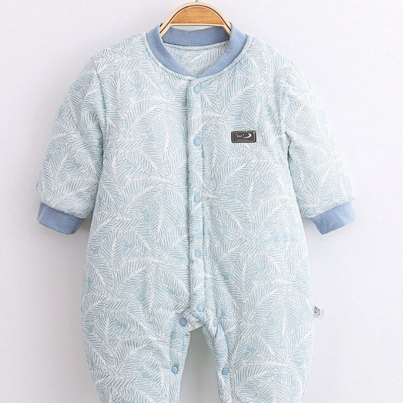 婴儿连体抱衣秋冬季装夹棉满月棉服宝宝周岁礼服男加厚外出服套装