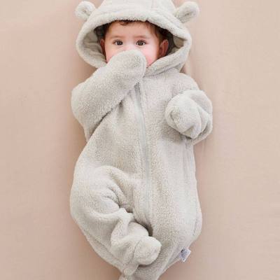 新生儿哈衣爬服加绒加厚婴儿连体衣秋冬装幼儿保暖男宝宝外出服女