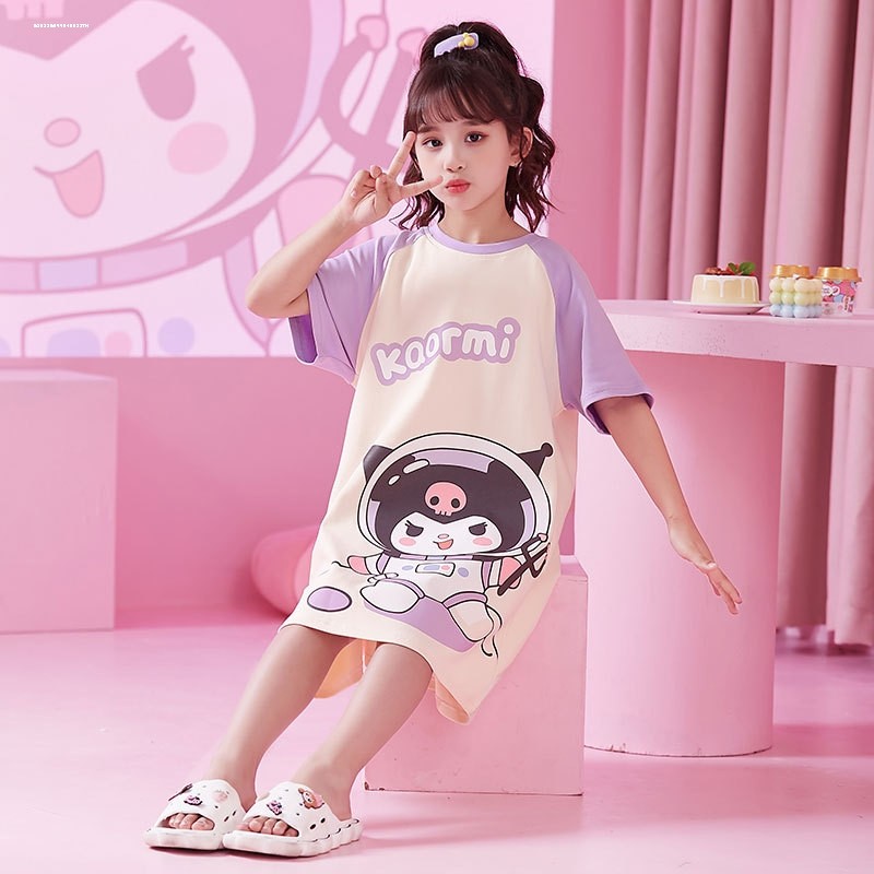 儿童睡衣薄款夏季中学生卡通睡裙女童连体衣中小童宝宝可爱家居服