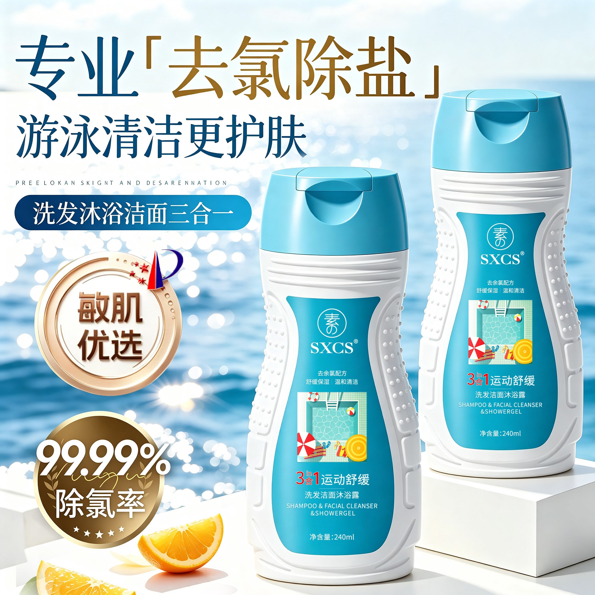 去氯洗发沐浴露洁面乳运动专用三合一除氯游泳专用男女士洗面奶二