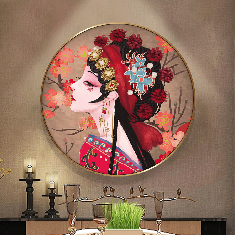 国潮京剧花旦人物挂画中国风餐厅装饰画玄关烧烤店火锅店脸谱壁画