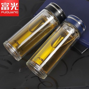 富光官方正品 健牌双层水晶玻璃杯X1924大容量广告杯商务泡茶水杯