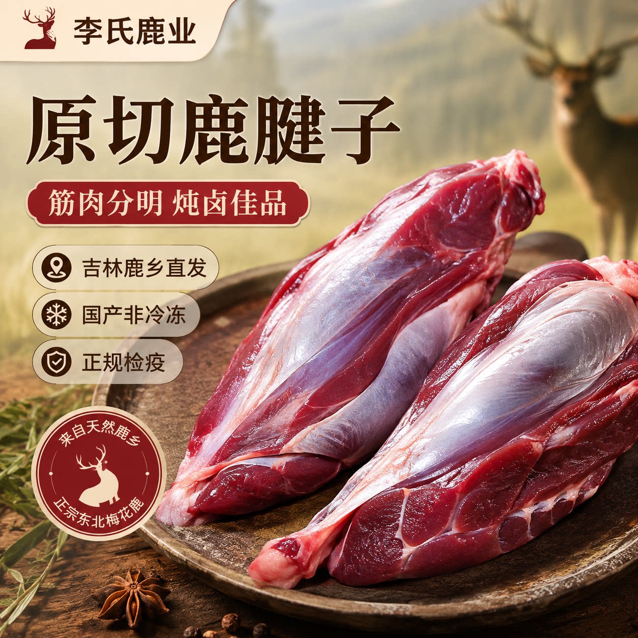 梅花鹿新鲜原切鹿腱子腿肉速冻现称生鲜批发商用减脂特价空运包邮