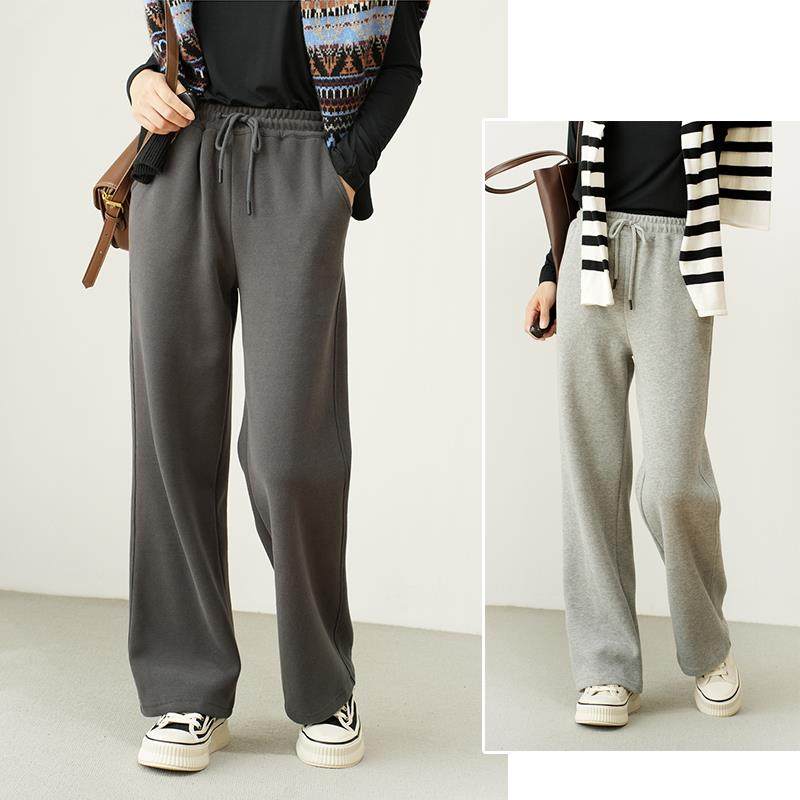 柔软舒适 女士迷你绒阔腿裤 纯色宽松卫裤 直筒长裤子 春秋款女装