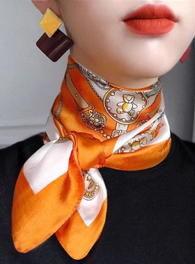 法国MK&DK.SW橙色丝巾系脖春秋季高级感高档女式百搭衬衫2025新款