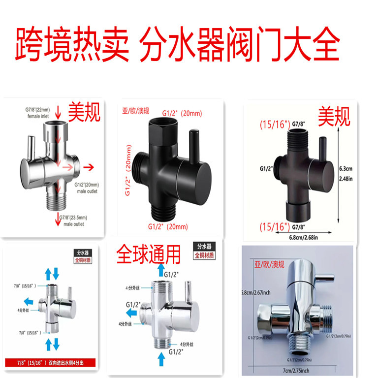 热卖铜分水器4分6分快开分水器淋浴花洒龙头三通阀