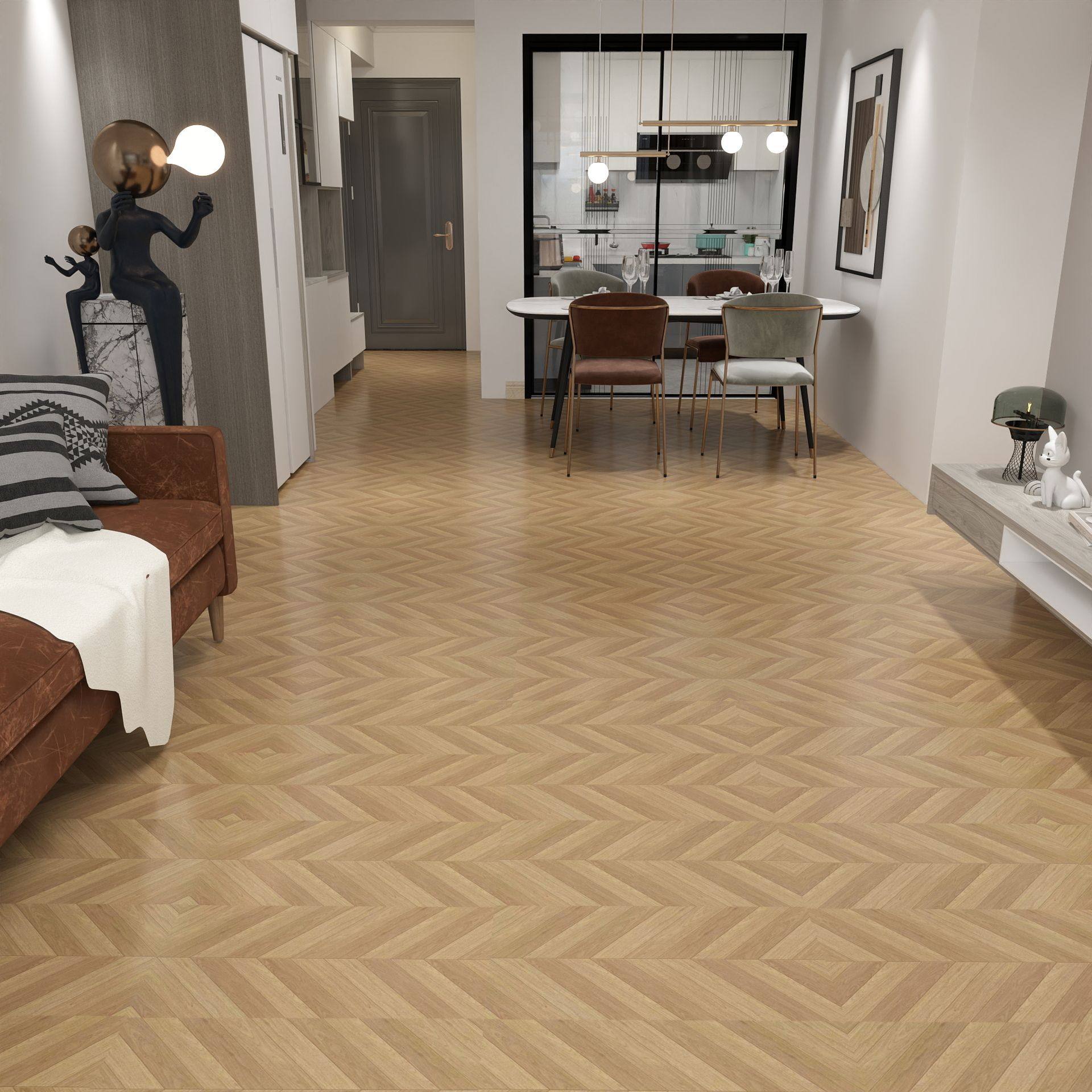 【鱼骨拼】PVC地板自粘石塑地板加厚耐磨塑胶地板贴防水地板贴纸