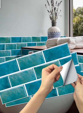 AMJ 厨房贴纸防水防油耐高温自粘 美式仿瓷砖墙纸PVC片状条形贴纸