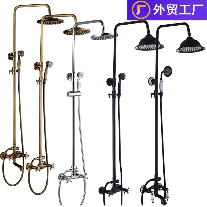 仿古淋浴花洒套装全套欧式全铜复古暗装挂墙式淋浴器外贸