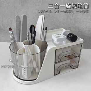 美甲工具收纳盒化妆品梳妆台桌面旋转美甲筒多功能眼影刷置物架新