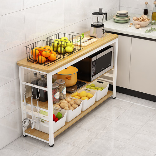 厨房切菜桌置物架落地多层家用微波炉收纳窄边柜操作工作台长条桌