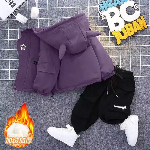 男童加绒冬装洋气2025新款儿童棉衣棉袄宝宝冬季加厚派克服潮