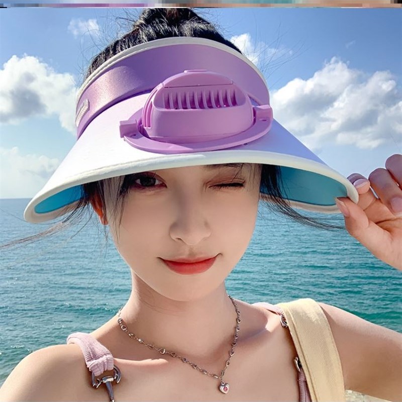 直销可冲电太阳帽子女款内置有加带小风扇的遮阳成人渐变色空顶女