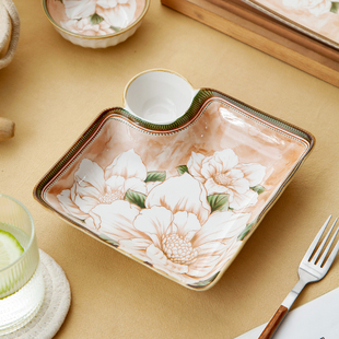 饺子盘子带醋碟过年饺子盘子带醋碟家用儿童早餐盘高级感虾盘好看