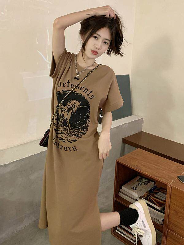 간호 복장 복장 반팔 티셔츠 간호 복장 중간 길이 슬릿 여성 여름 2022 새로운 인쇄 느슨한