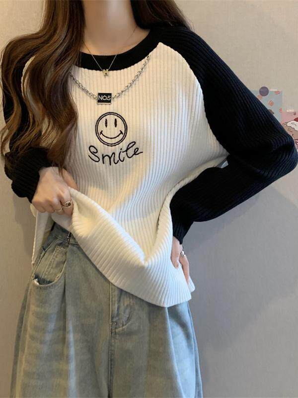 간호 의류 스웨터 스웨터 여성용 셔츠 라운드 넥 가을 겨울 트렌드 2024 한국 스타일 라글란 슬리브 짧은 따뜻한 탑