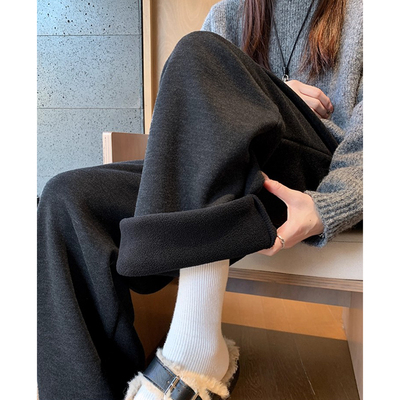 黑色加绒阔腿裤女加厚卫裤糯米裤