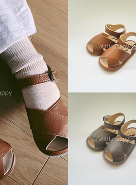 a little happy|Peep Zoom日本儿童真皮编织凉鞋学步鞋百搭时尚款