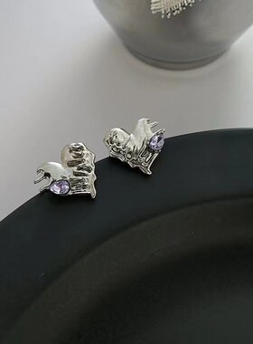 韩国小众不规则爱心紫钻耳钉