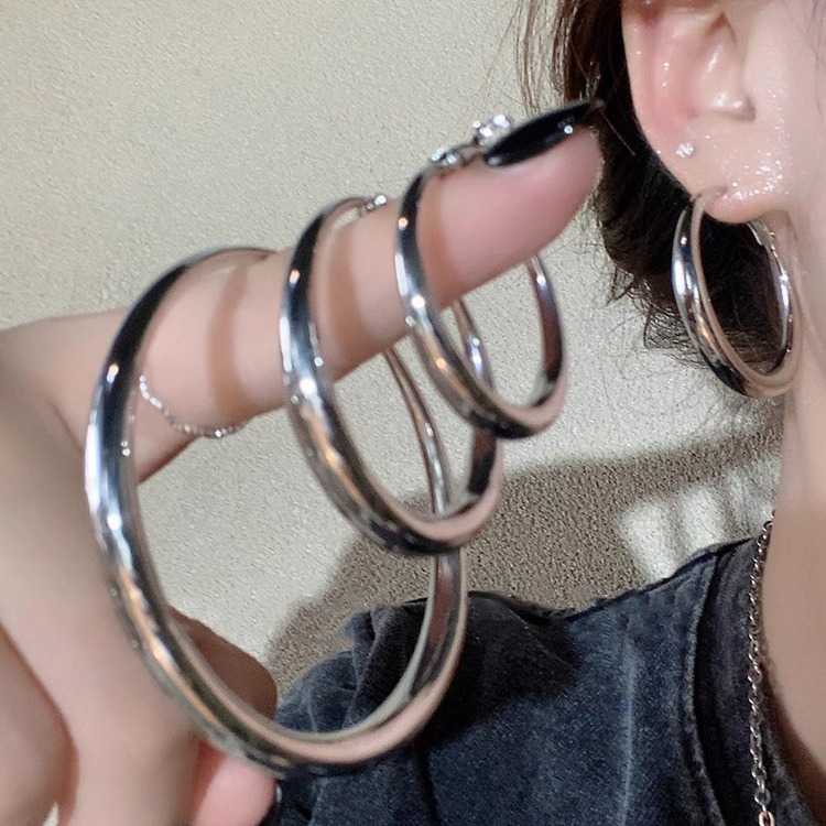 轻奢小众大耳圈纯银针耳夹