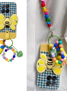 蓝色格纹适用小米14pro手机壳13ultra立体12s蝴蝶结小众12x斜挎11青春版10s至尊纪念版cc9可背带8se硅胶civi3