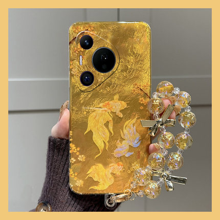 新年金色锦鲤适用华为pura80pro+手机壳pura70ultra国潮p60art本命年40por+十p30中国风p20挂链p10plus冰川纹